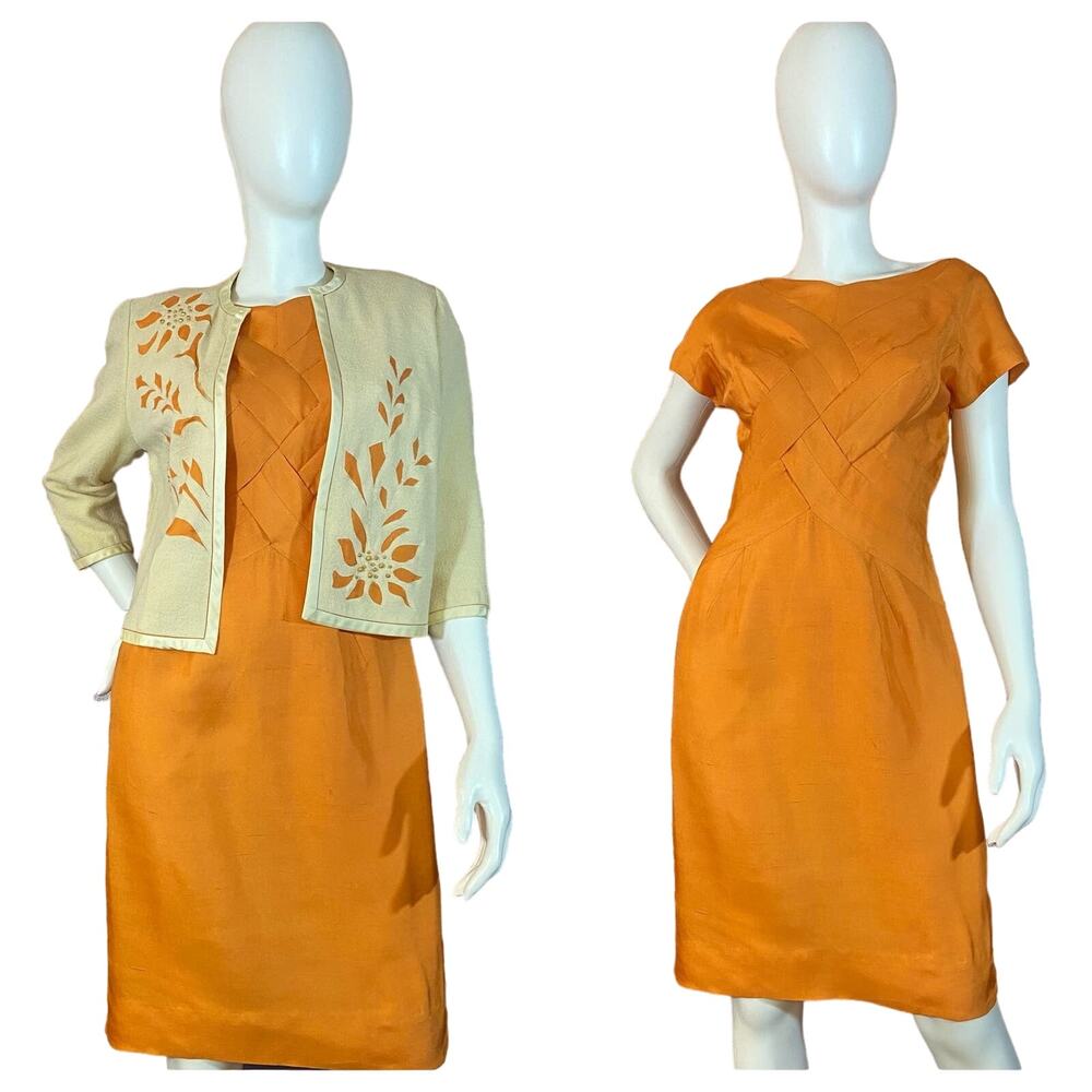 1950s Alix of Miami Tangerine Dress Jacket Set Vintage Resortwear